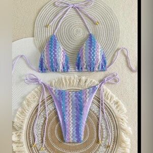 SHEIN VCAY Crochet Chevron Knit Bikini Set - Purple/Blue Mix - Size Small NWOT